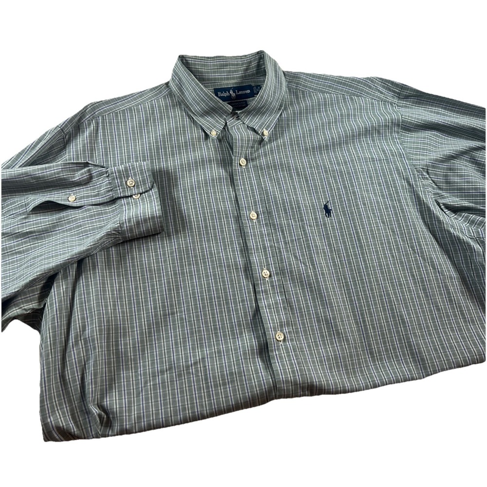 Polo Ralph Lauren Men's 17 34/35 Green Yarmouth Shirt Cotton Oxford Button Down